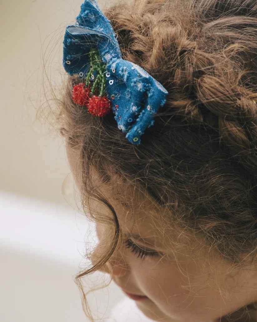 Wild Berry Denim Bow Clip