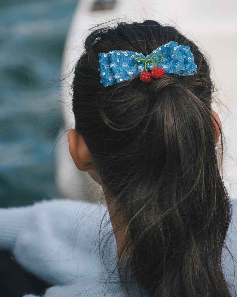 Wild Berry Denim Bow Clip